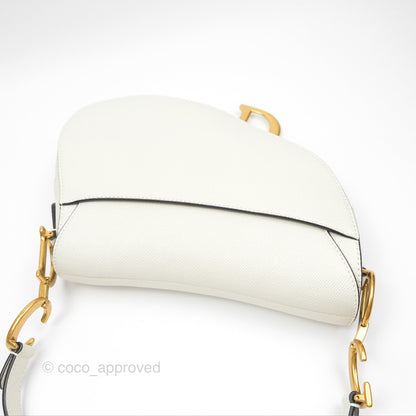Christian Dior Saddle Bag White Grained Calfskin Gold Hardware