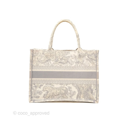 Dior Medium (Old Small) Embroidered Toile De Jouy Book Tote Light Grey Canvas