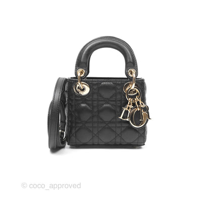 Christian Dior Micro Lady Dior Black Lambskin Gold Hardware