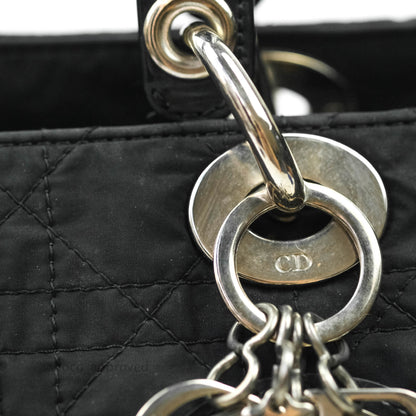 Christian Dior Vintage Large Cannage Fabric Black Lady Dior Silver Hardware