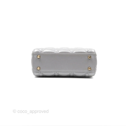 Christian Dior Lambskin Cannage Mini Lady Dior Iridescent Grey Gold Hardware