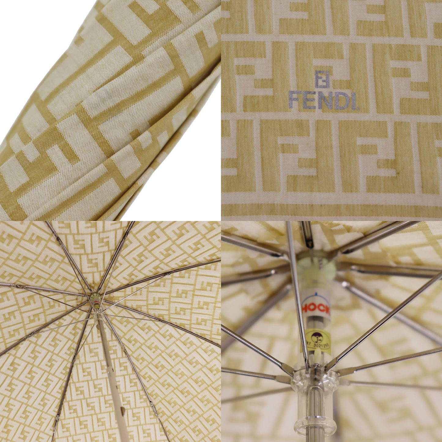 FENDI Zucca  Folding Umbrella Beige Nylon Vintage #EA473