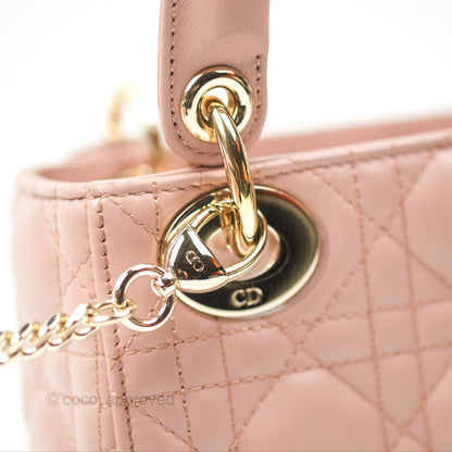 Christian Dior Mini Lady Dior Blush Cannage Lambskin Gold Hardware