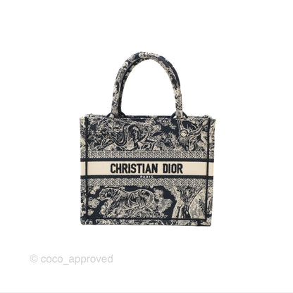 Christian Dior New Small Embroidered Toile De Jouy Canvas Book Tote Navy