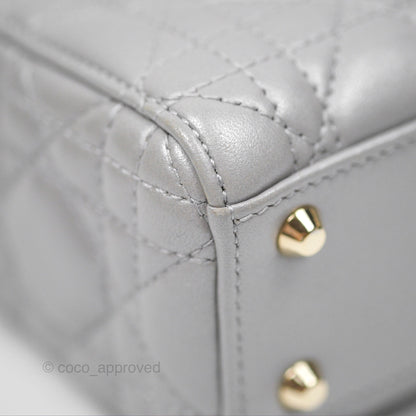 Christian Dior Lambskin Cannage Mini Lady Dior Iridescent Grey Gold Hardware