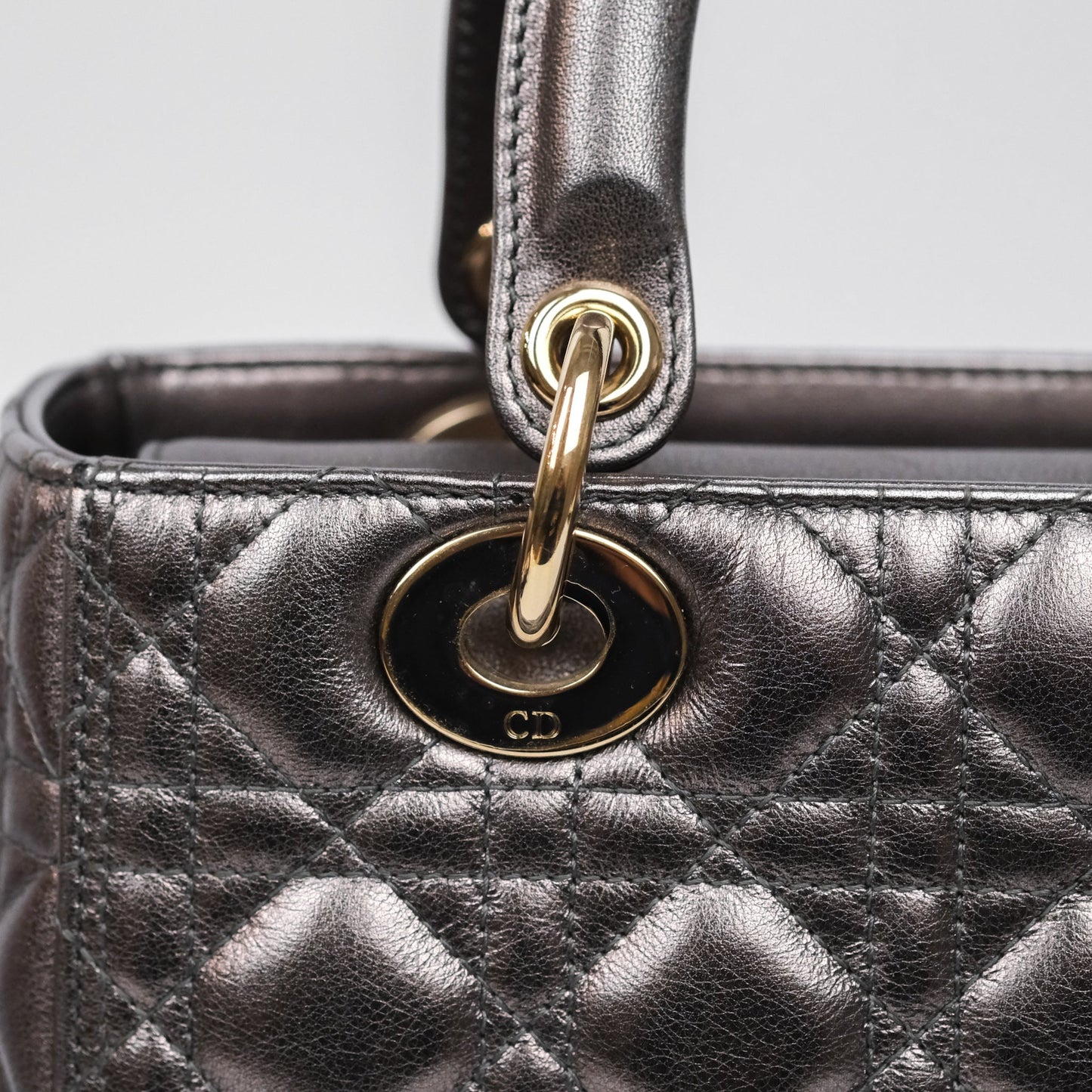 Christian Dior Medium Lady Dior Metallic Dark Grey Lambskin Gold Hardware
