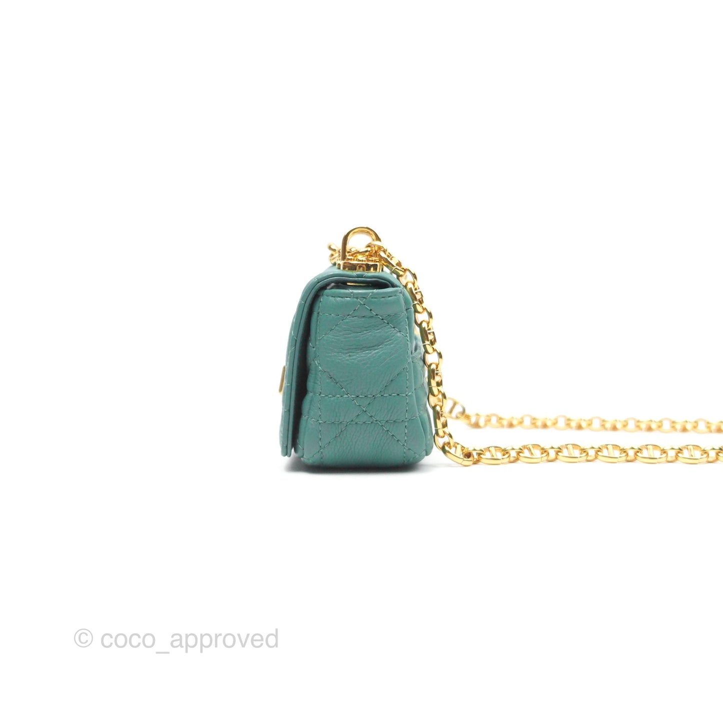 Christian Dior Micro Caro Bag in Tundra Green Supple Cannage Calfskin Gold Hardware