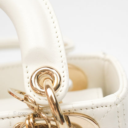 Christian Dior Mini Lady Dior Latte Cannage Lambskin Gold Hardware