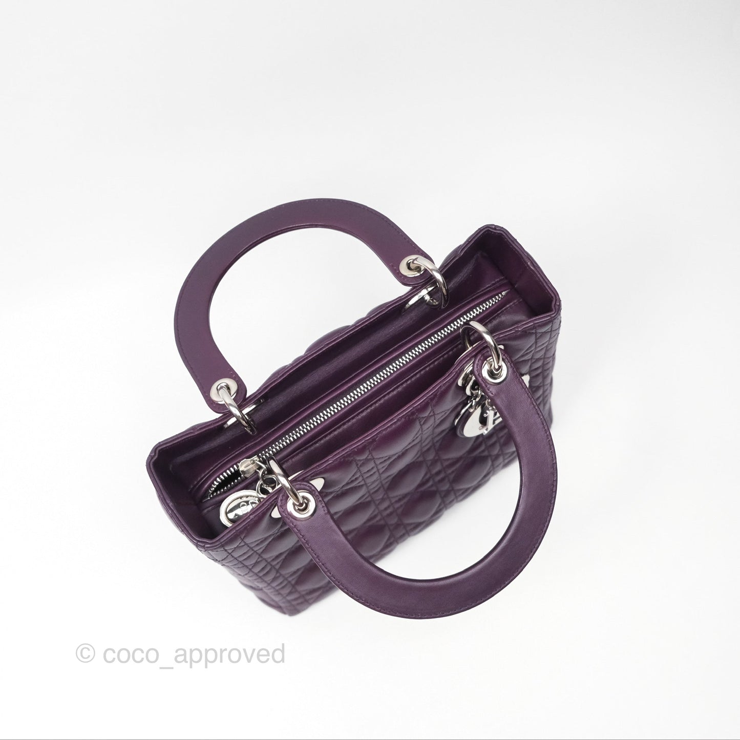 Christian Dior Medium Lady Dior Dark Purple Lambskin Silver Hardware