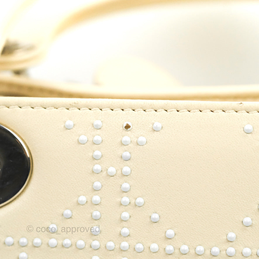 Christian Dior Lady Dior White Studded Light Beige Silver Hardware