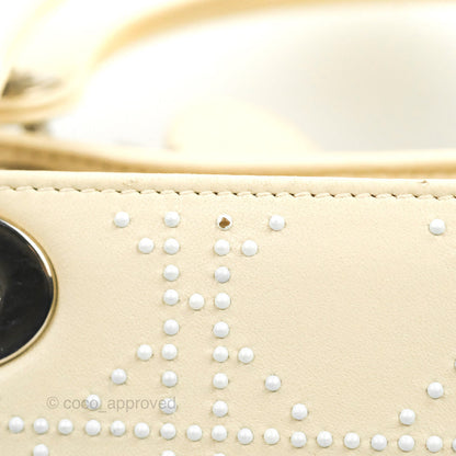 Christian Dior Lady Dior White Studded Light Beige Silver Hardware