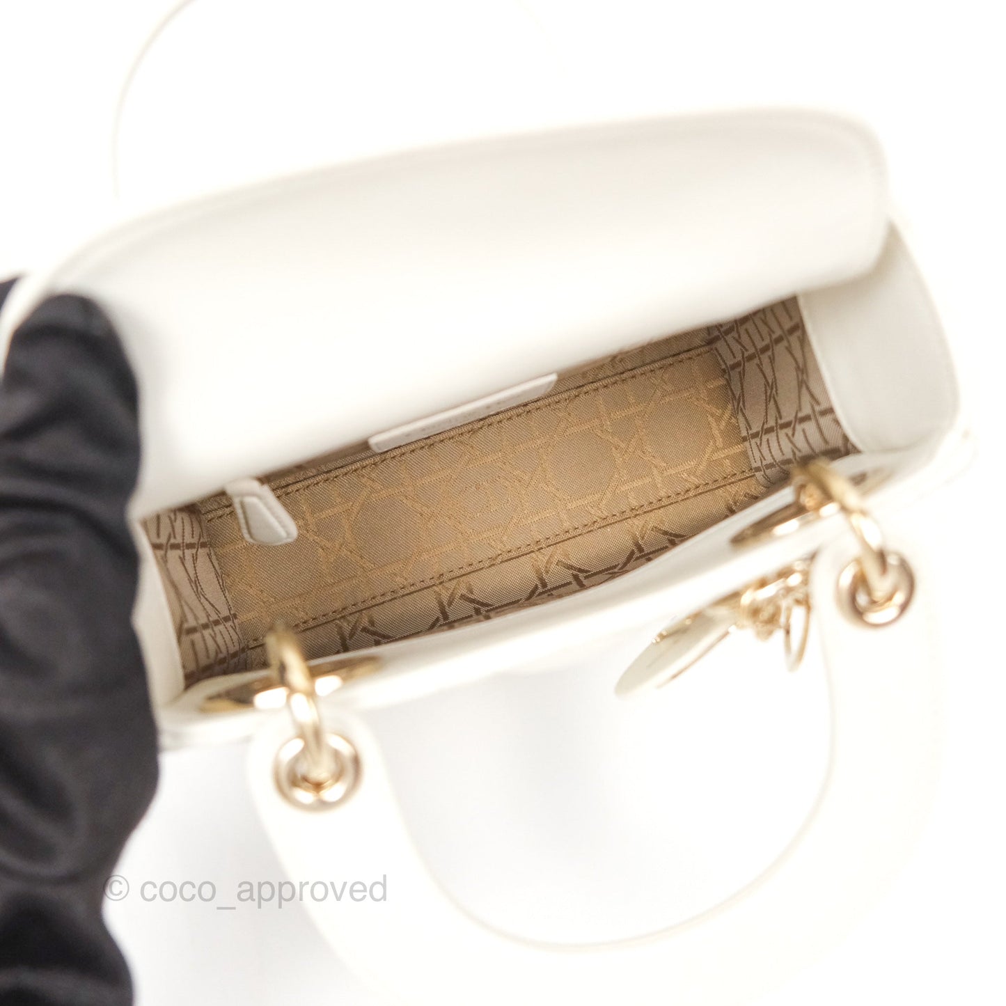 Christian Dior Mini Lady Dior Latte Cannage Lambskin Gold Hardware