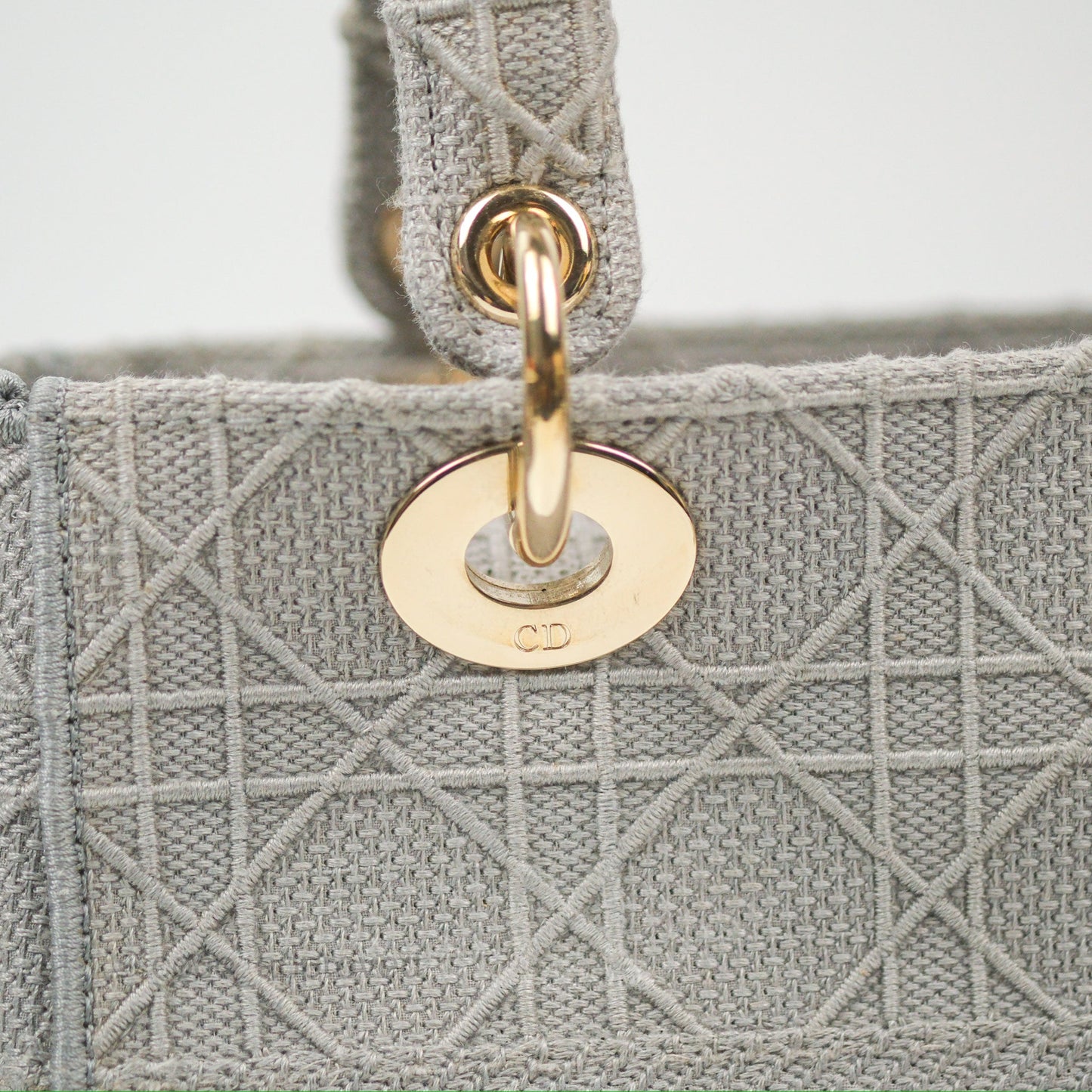 Christian Dior Medium Lady D-Lite Bag Gray Cannage Embroidery Gold Hardware