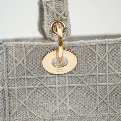 Christian Dior Medium Lady D-Lite Bag Gray Cannage Embroidery Gold Hardware