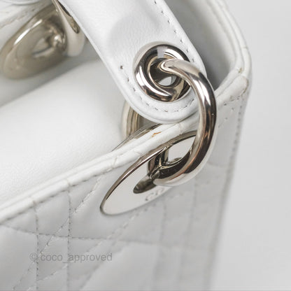 Christian Dior Cannage Mini Lady Dior White Silver Hardware