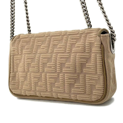 FENDI Midi Baguette FF Fabric ChainShoulder Bag Beige 8BR793 Fabric suede