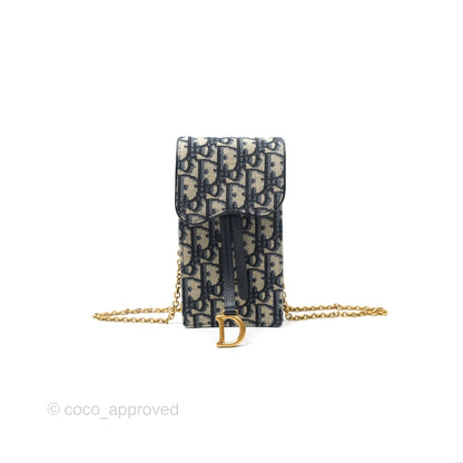 Dior Vertical Saddle Phone Holder Navy Oblique Canvas