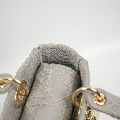 Christian Dior Medium Lady D-Lite Bag Gray Cannage Embroidery Gold Hardware