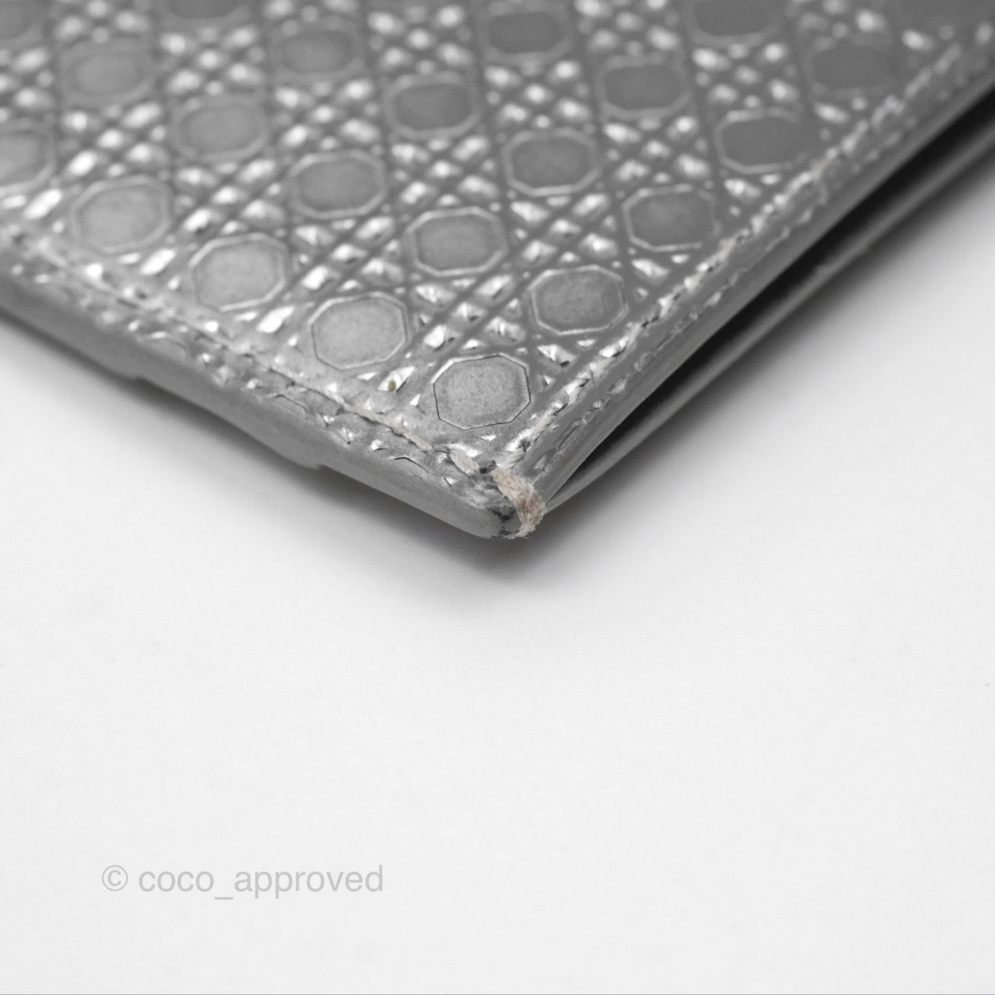 Christian Dior Metallic Sliver Card Holder Silver Hardware