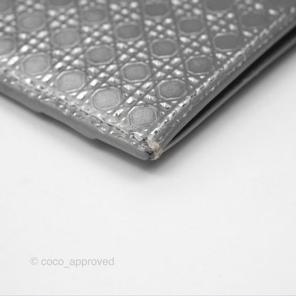 Christian Dior Metallic Sliver Card Holder Silver Hardware