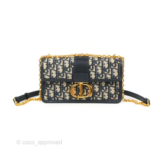Dior 30 Montaigne East-West Bag With Chain Blue Dior Oblique Jacquard