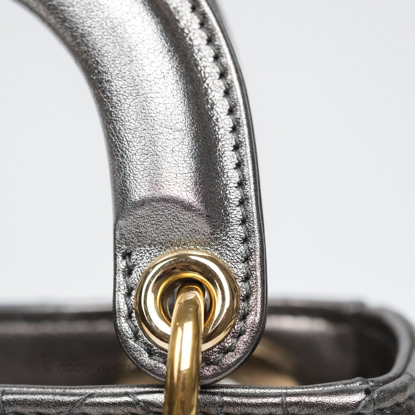 Christian Dior Mini Lady Dior Metallic Dark Grey Lambskin Cannage Gold Hardware