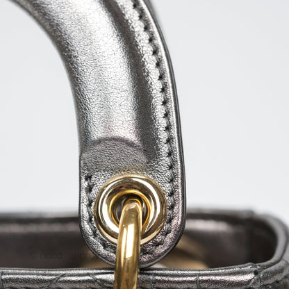 Christian Dior Mini Lady Dior Metallic Dark Grey Lambskin Cannage Gold Hardware