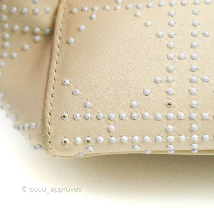 Christian Dior Lady Dior White Studded Light Beige Silver Hardware