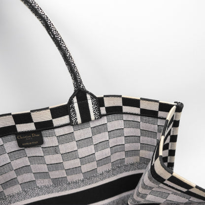 Christian Dior Large Book Tote Checkered Black/ White Canvas