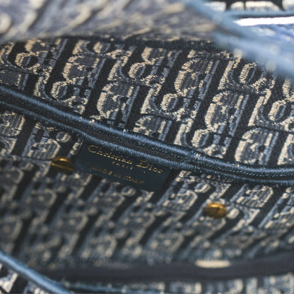 Christian Dior Saddle Bag Velvet Navy Dior Oblique Embroidery Gold Hardware