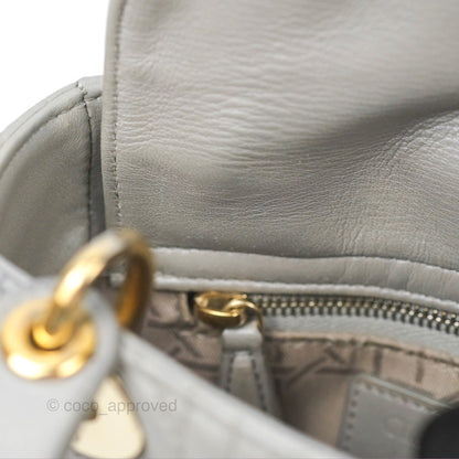 Christian Dior Mini Lady Dior Iridescent Light Grey Cannage Lambskin Gold Hardware