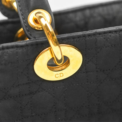 Christian Dior Vintage Medium Cannage Fabric Black Lady Dior Gold Hardware