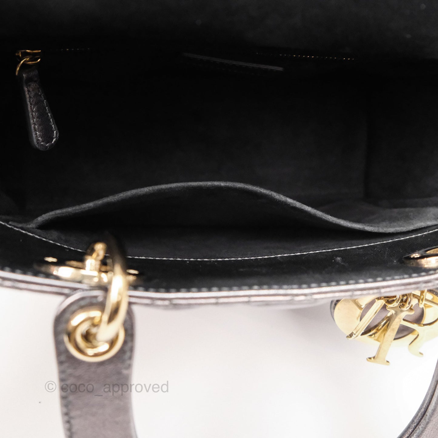 Christian Dior Medium Lady Dior Metallic Dark Grey Lambskin Gold Hardware