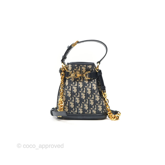 Christian Dior Oblique Calfskin C'est Dior Cannage Bucket Bag Blue Small