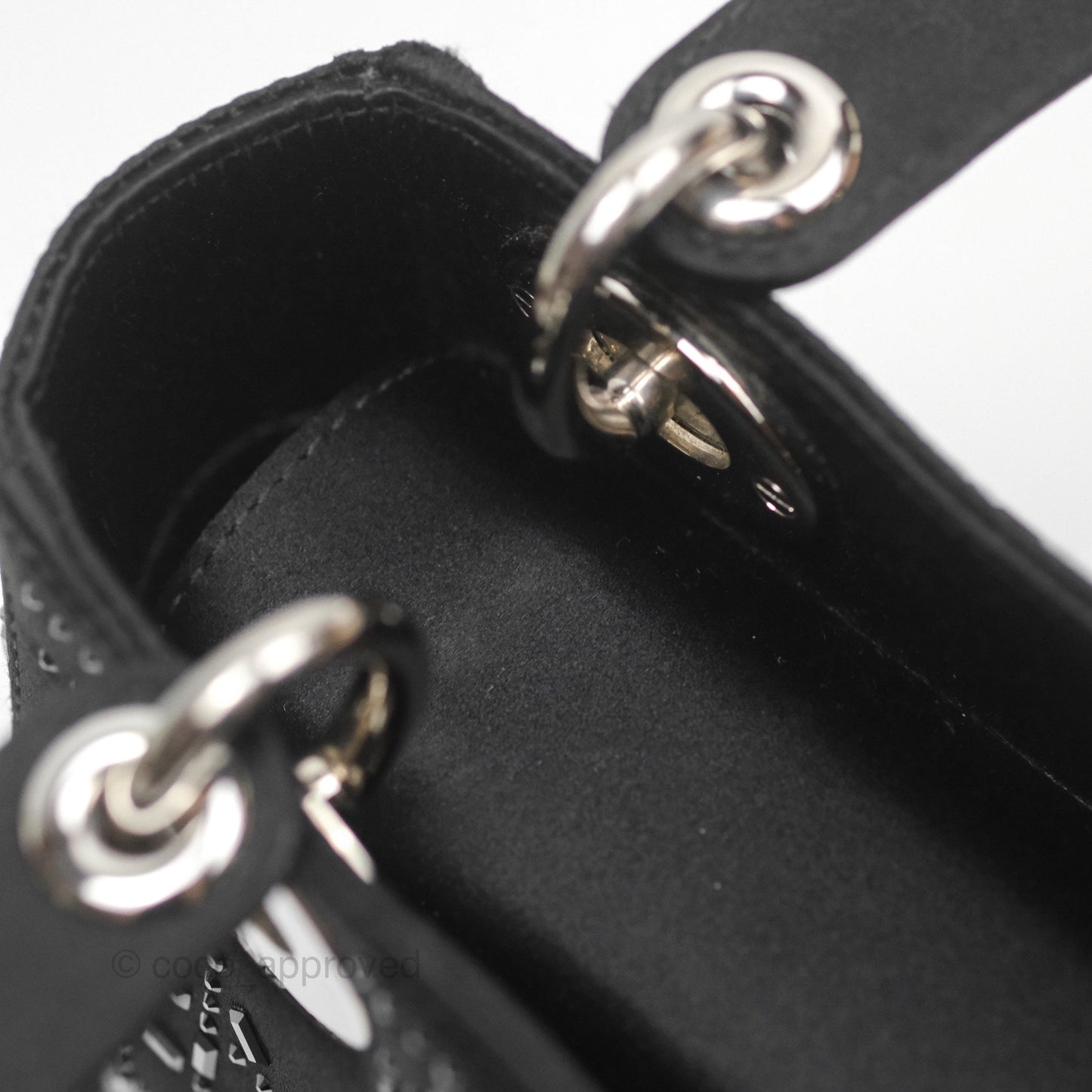 Christian Dior Mini Lady Dior Bag Black Strass Cannage Satin Silver Hardware