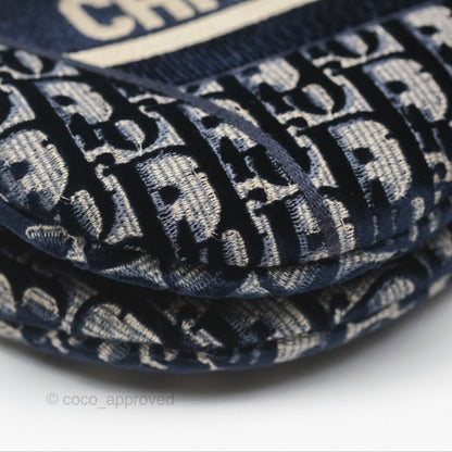 Christian Dior Saddle Bag Velvet Navy Dior Oblique Embroidery Gold Hardware