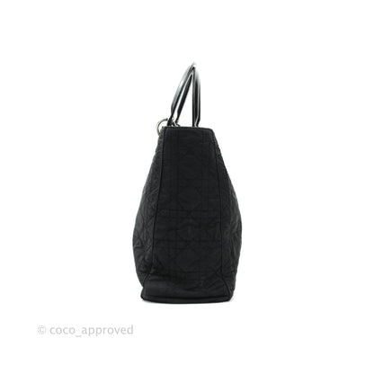 Christian Dior Vintage Large Cannage Fabric Black Lady Dior Silver Hardware