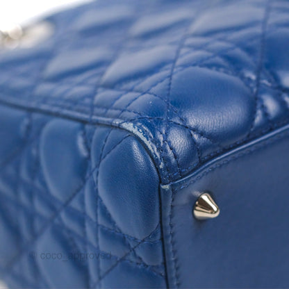 Christian Dior Medium Lady Dior Cannage Dark Blue Lambskin Silver Hardware
