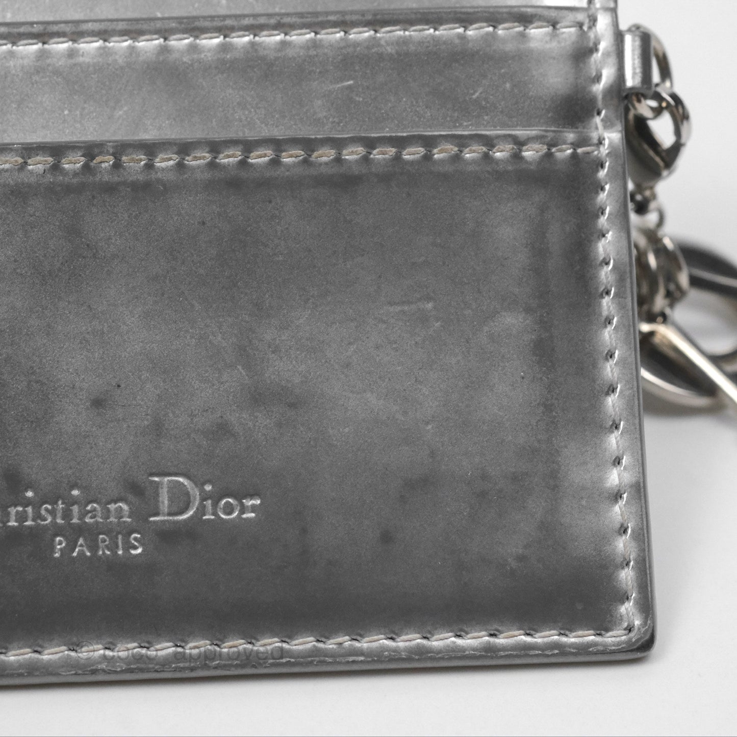 Christian Dior Metallic Sliver Card Holder Silver Hardware