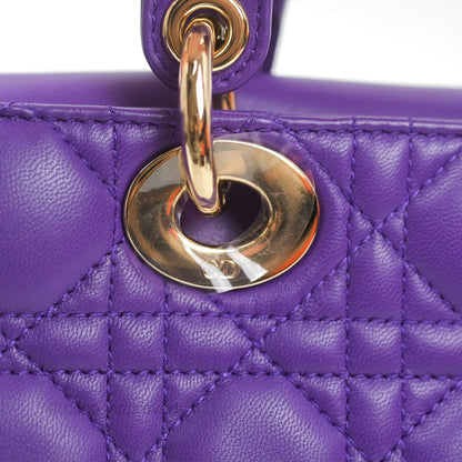 Dior Small Lady D-Joy Bag Purple Lambskin Cannage Gold Hardware