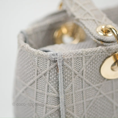 Christian Dior Medium Lady D-Lite Bag Gray Cannage Embroidery Gold Hardware