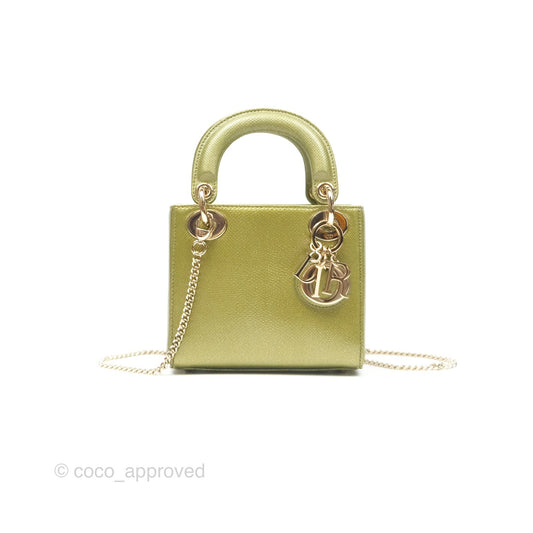 Dior Mini Lady Dior Green Metallic Lizard Gold Hardware