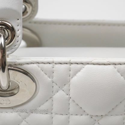 Christian Dior Cannage Mini Lady Dior White Silver Hardware