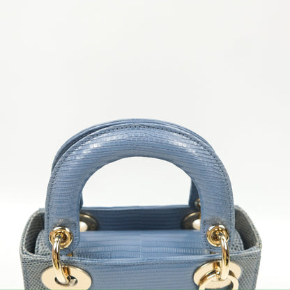 Christian Dior Mini Lady Dior Ombre Blue Lizard Gold Hardware