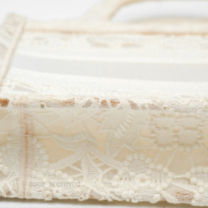 Dior Mini Book Tote Natural Macramé-Effect Embroidery