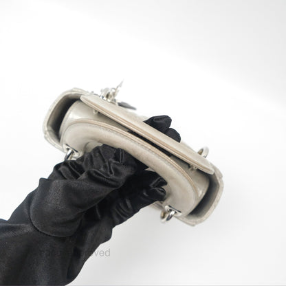 Christian Dior Mini Lady Dior Metallic Silver Nubuck Silver Hardware