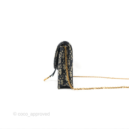 Christian Dior Saddle Chain Pouch Navy Oblique Jacquard