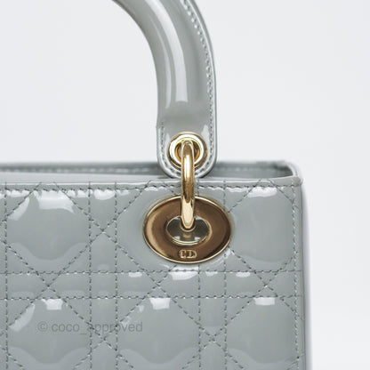 Christian Dior Lady Dior Grey Patent Gold Hardware