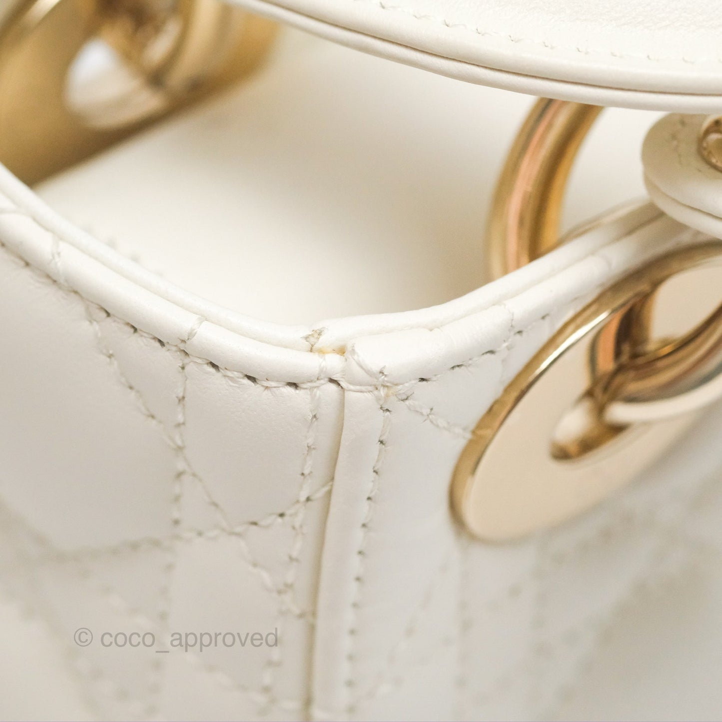 Christian Dior Mini Lady Dior Latte Cannage Lambskin Gold Hardware
