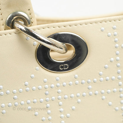 Christian Dior Lady Dior White Studded Light Beige Silver Hardware